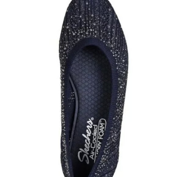 Skechers Flat Shoes Women Blue Mesh Cleo 2.0 Glitzy Daze Stretch Comfort Shoes - Picture 4 of 4